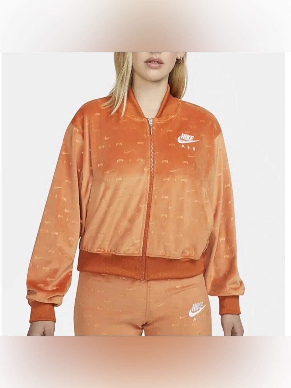 Nike Women's Orange Gradient Bomber Logo Sweater Jacket size 3X